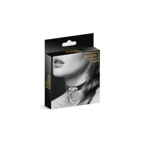 Collier en cuir noir SM avec double anneau métal argenté pour laisse 